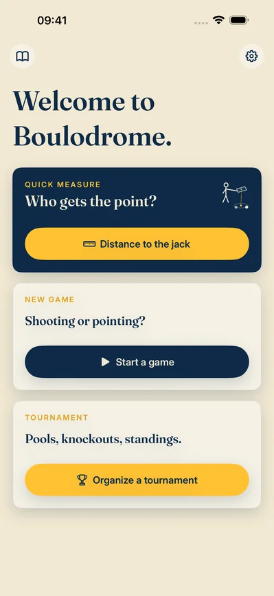 Boulodrome — home screen
