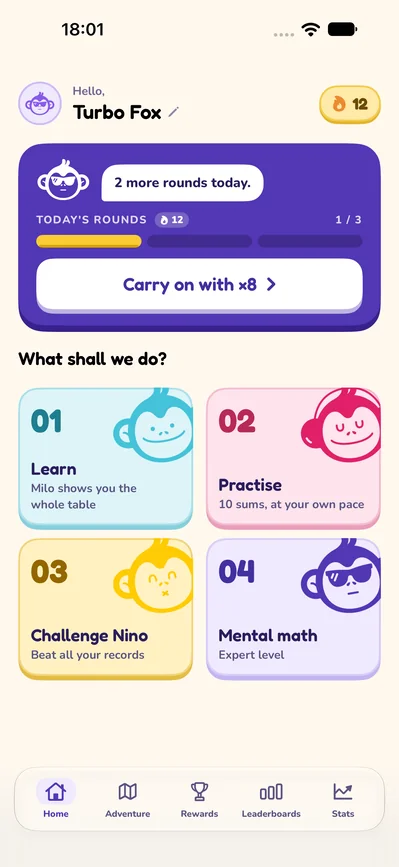 Ouistiti Maths — home screen