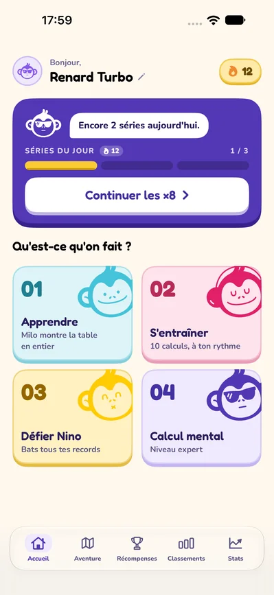Ouistiti Maths — écran d'accueil