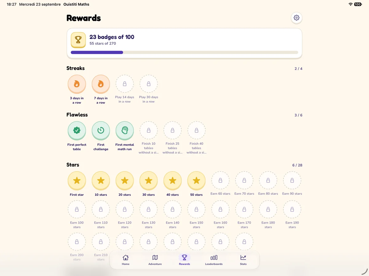 Medals and rewards on iPad