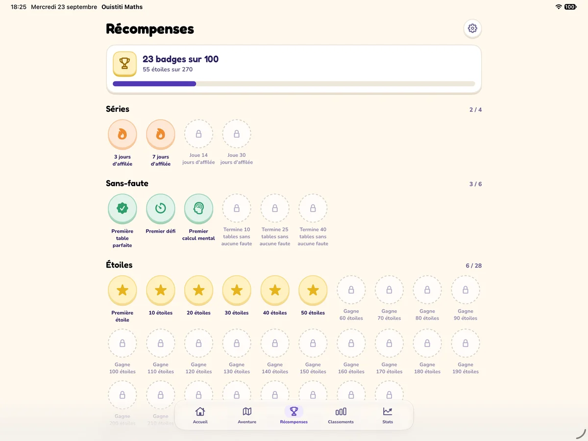 Médailles et récompenses sur iPad