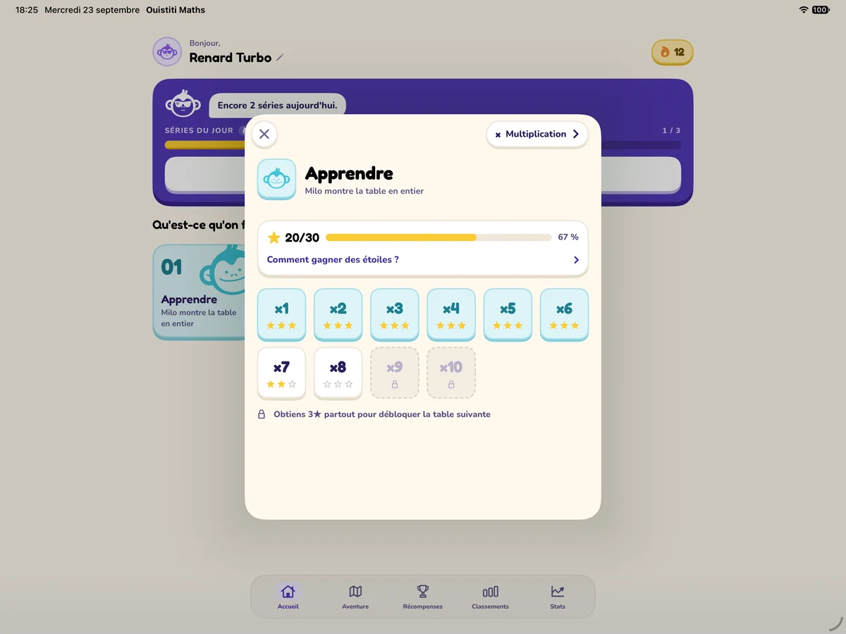 Apprendre une table sur iPad